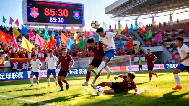 足球赛事比赛现场球员拼抢与球场氛围
